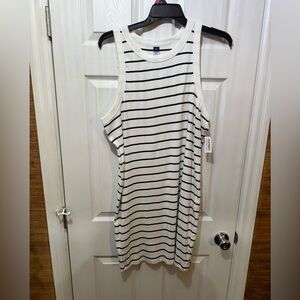 Old Navy White Tank Midi Dress with Black Stripes